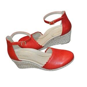 Vionic Red Espadrille Wedge Sandals with Ankle Strap